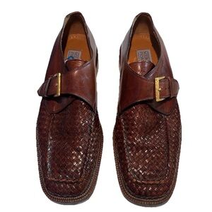 Mercanti Fiorentina Monk Strap Shoes In Brown Cognac Woven Men’s 9.5  Italy